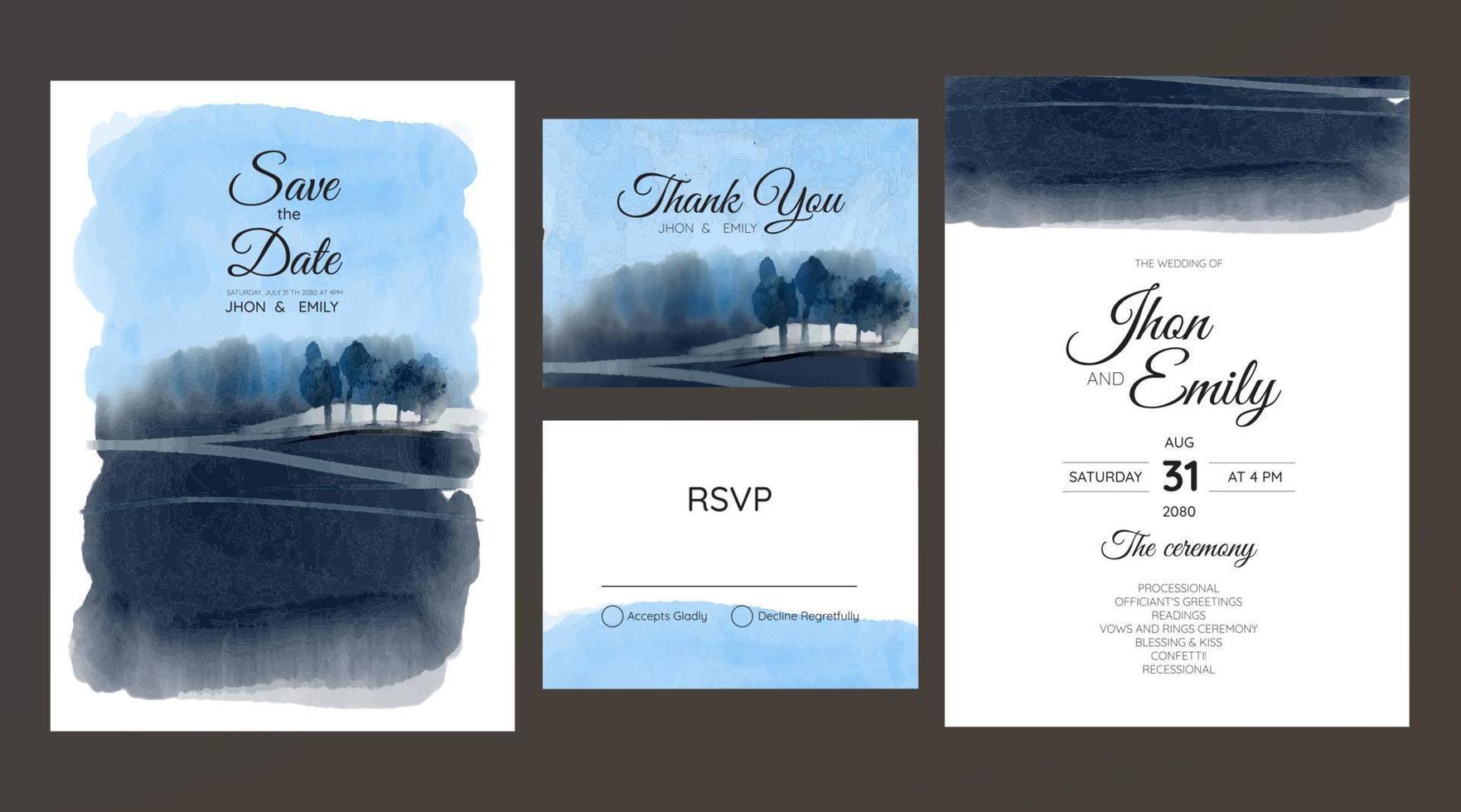 Beautiful mountain landscape watercolor background on wedding invitation vector