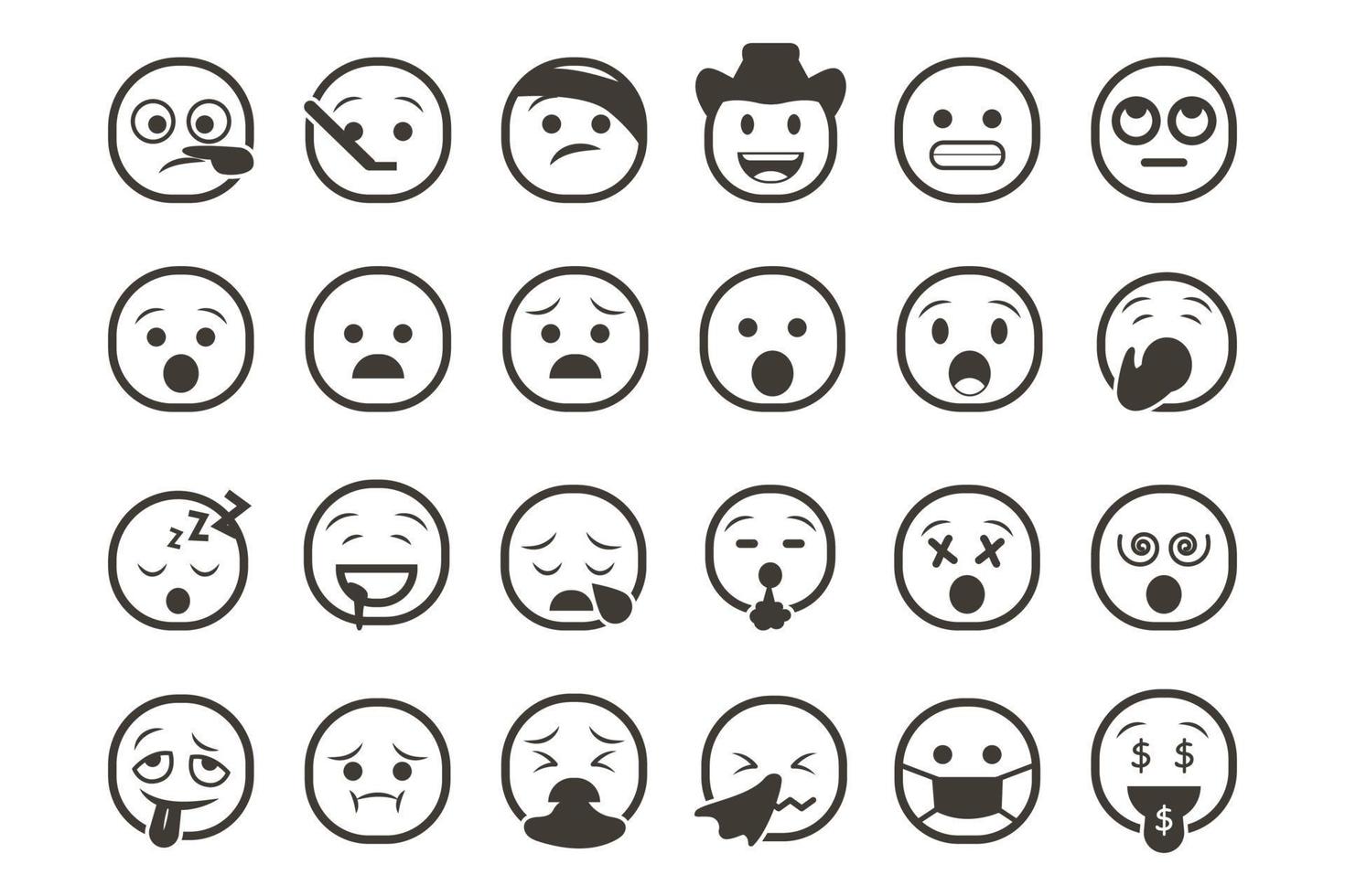 Set of emoticon smiley icons. Cartoon Emoji Set with smile, sad, happy, and flat emotion vector