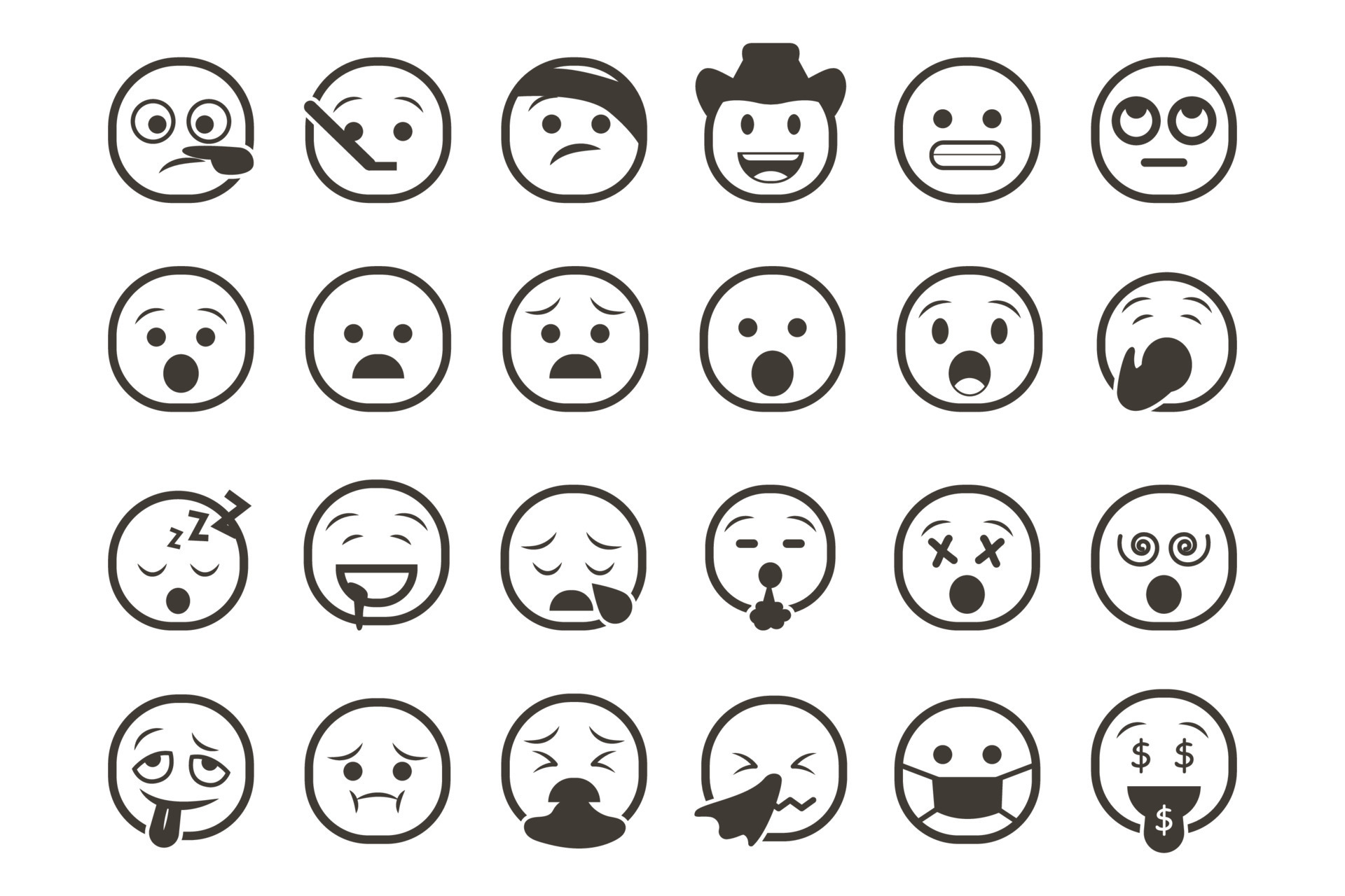 Set of emoticon smiley icons. Cartoon Emoji Set with smile, sad, happy ...