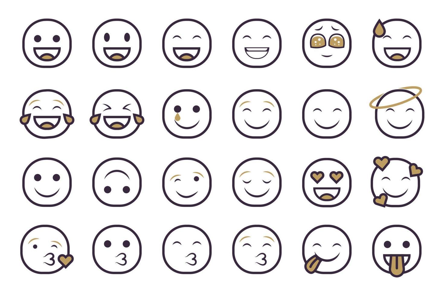 Set of emoticon smilley icons. Cartoon Emoji Set with smile, sad, happy, and flat emotion in two tone style vector