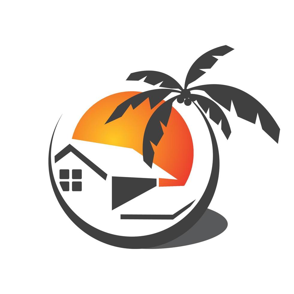 summer tropical palm beach house logo design template Vector illustration