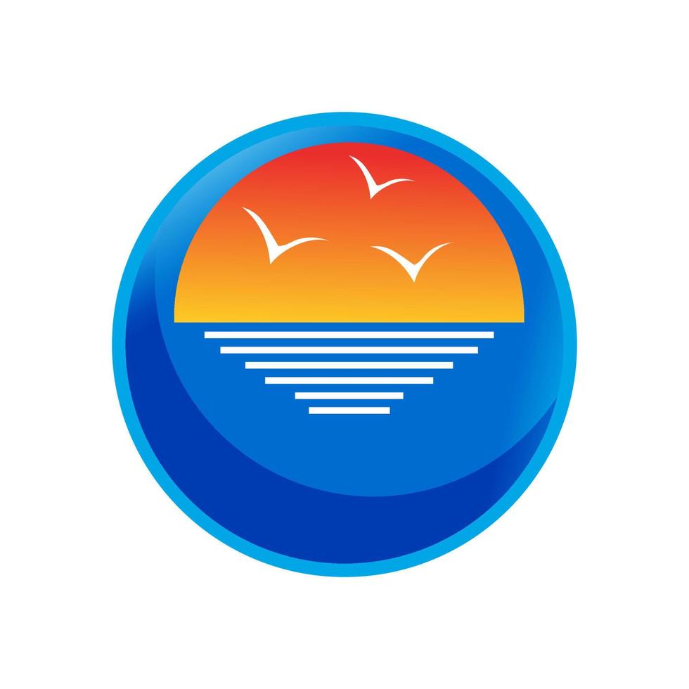circle sunset logo design vector of yellow sun and blue sea waves illustration