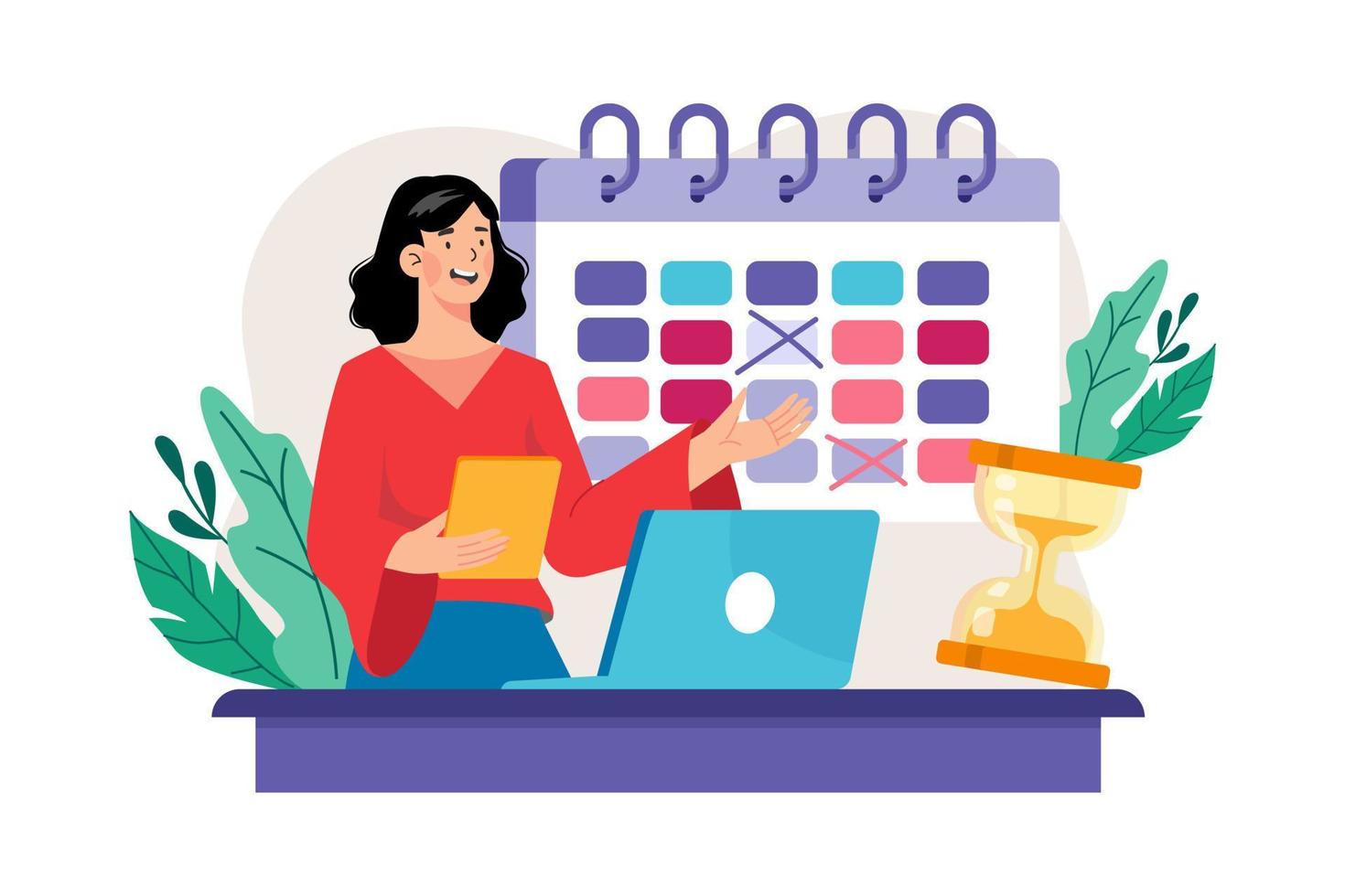 Businesswoman doing calendar management Illustration concept. A flat illustration isolated on white background vector