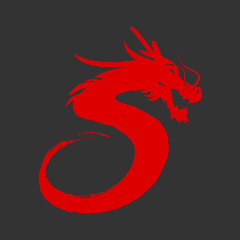 combinación plana roja de 5 cinco con ilustración de símbolo de vector de diseño de logotipo de dragón