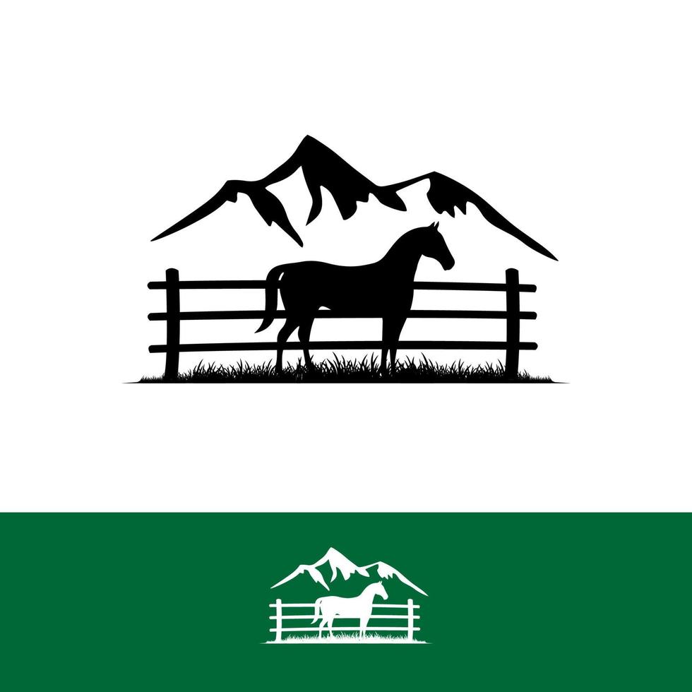 simple line horse Logo design in the cage and mountain silhoutte background sign symbol Vector illustration