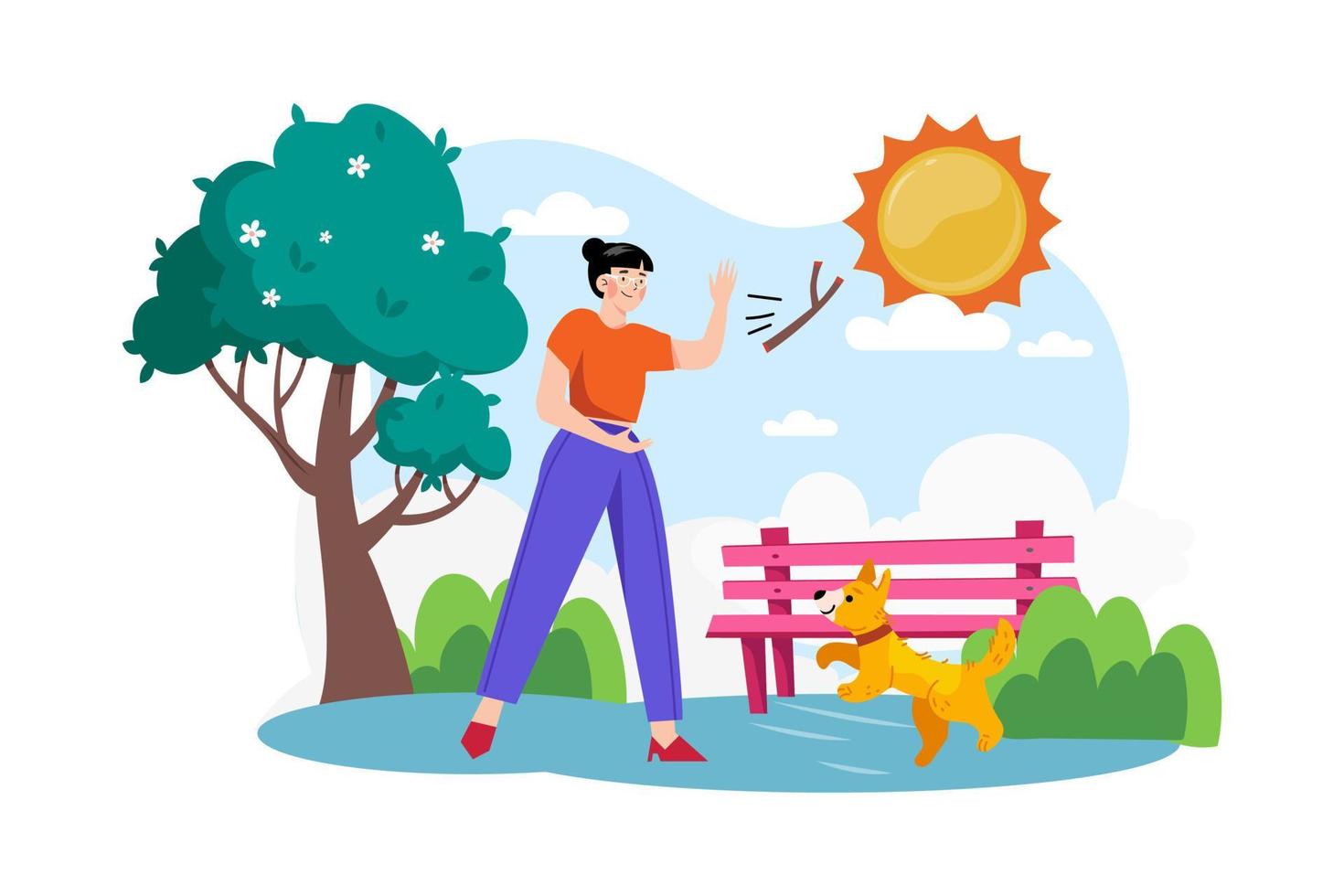 Girl training her domestic animal vector