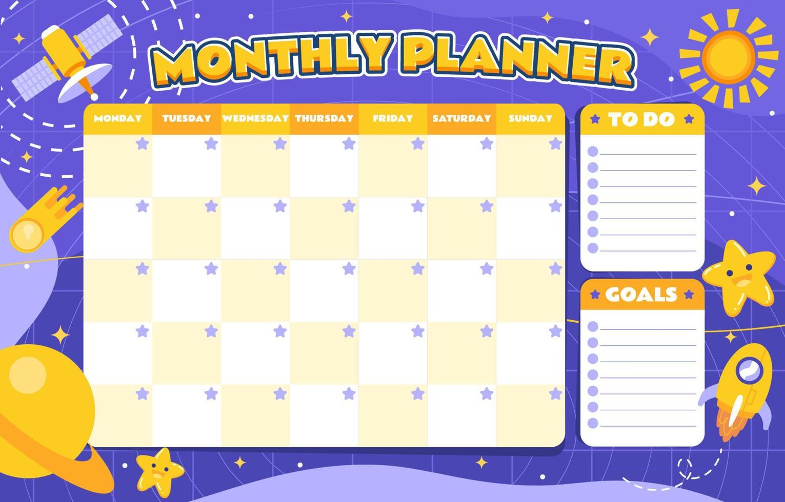 Monthly Planner with Space Themes vector