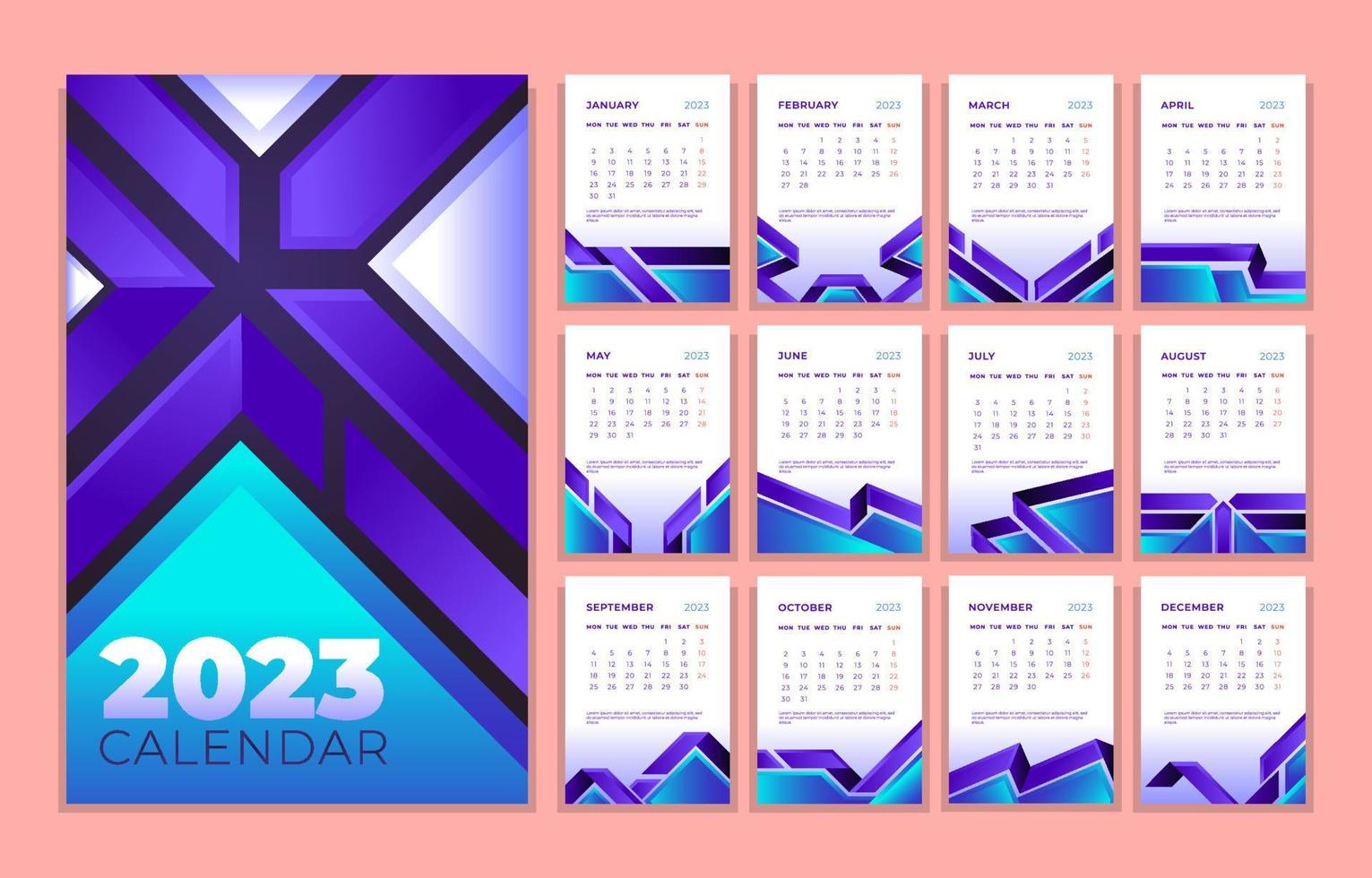 Templates Calendar 2023 for Corporate with Blue Gradient vector