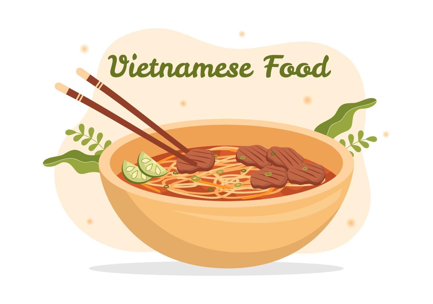 menú de restaurante de comida vietnamita con una colección de varios platos de cocina deliciosos en ilustración de plantillas dibujadas a mano de dibujos animados de estilo plano vector