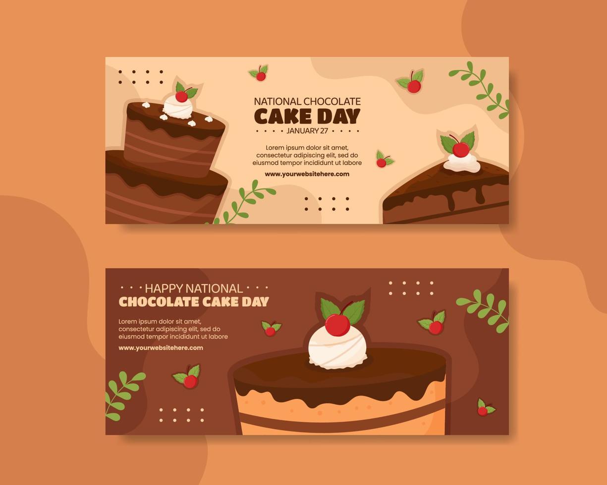 National Chocolate Cake Day Banner Flat Cartoon Hand Drawn Templates Illustration vector