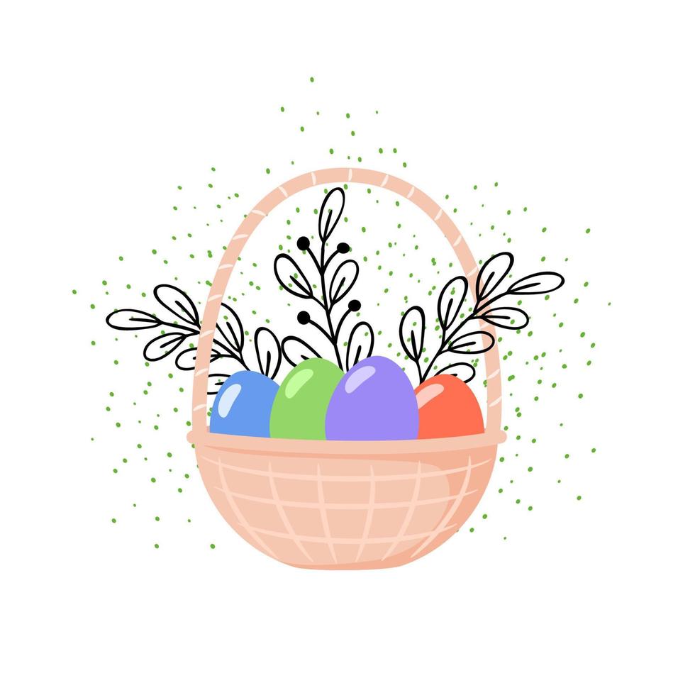 canasta de pascua con huevos. feliz concepto de pascua. diseño de vector de plantilla para banner, carteles, tarjeta, patrón, volante.