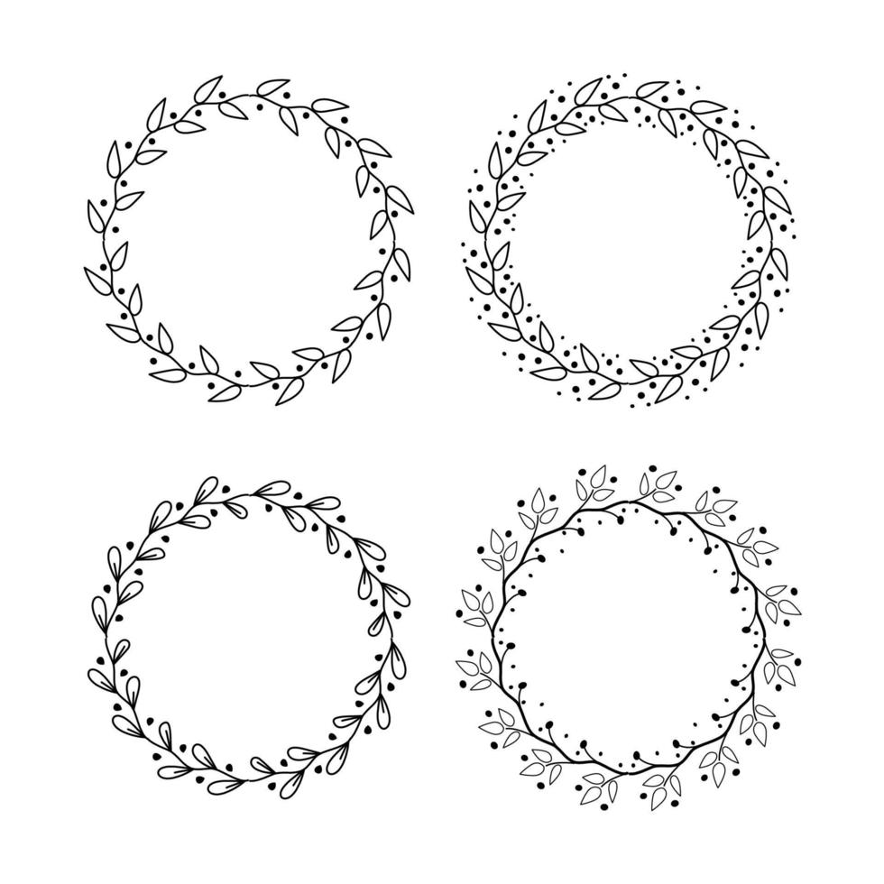 Set of floral round frames on a white background. Vector illustration.