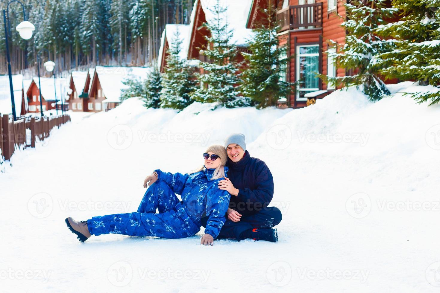 Young happy smiling couple in love. Winter photo