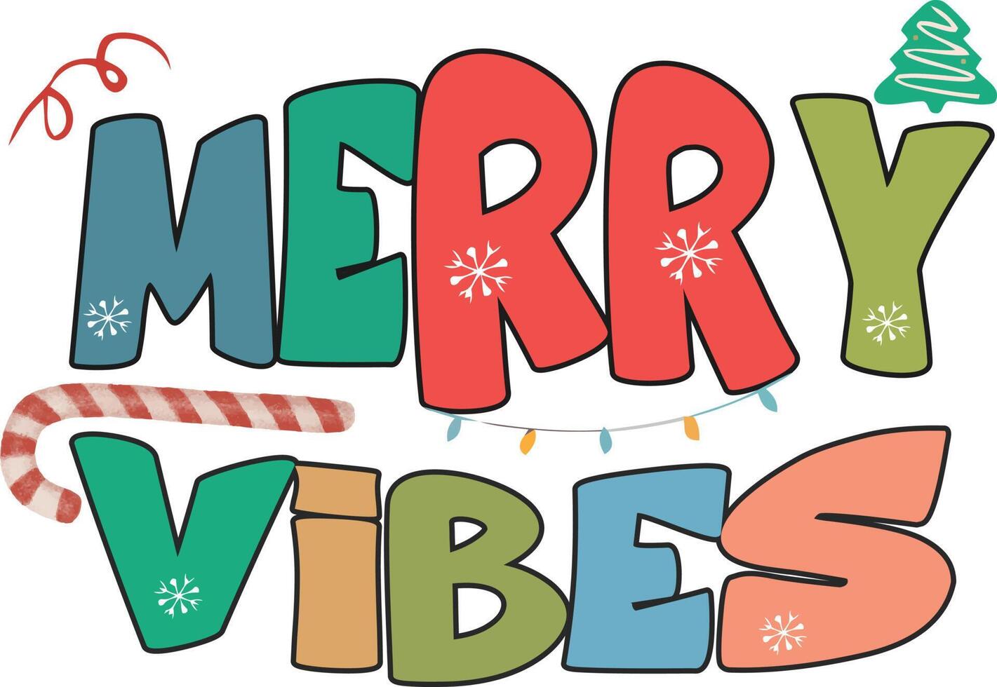 merry vibes christmas quote diseño de tipografía retro vector