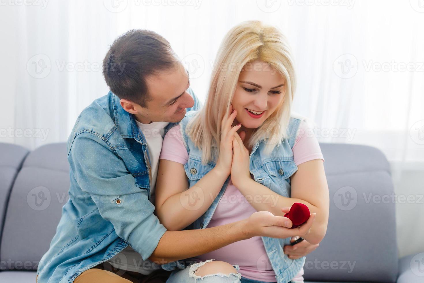Romantic concept with man making marriage proposal photo