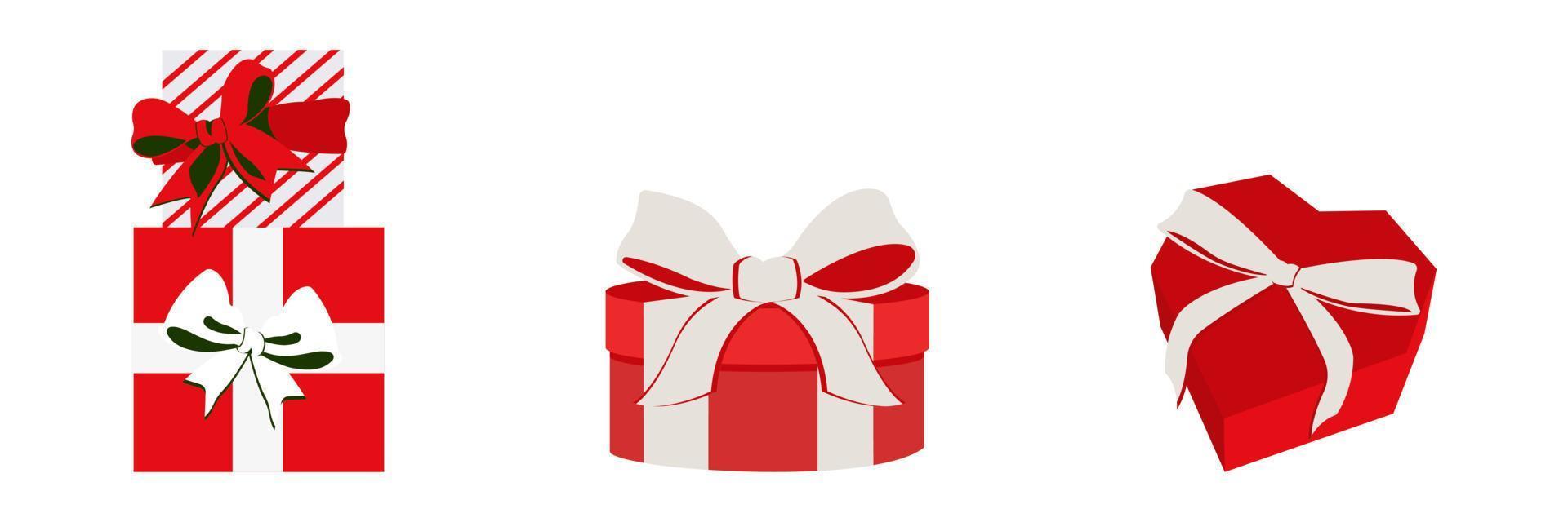 conjunto vectorial de una caja de regalo con una cinta con símbolos de navidad, año nuevo, boda y vacaciones. vector