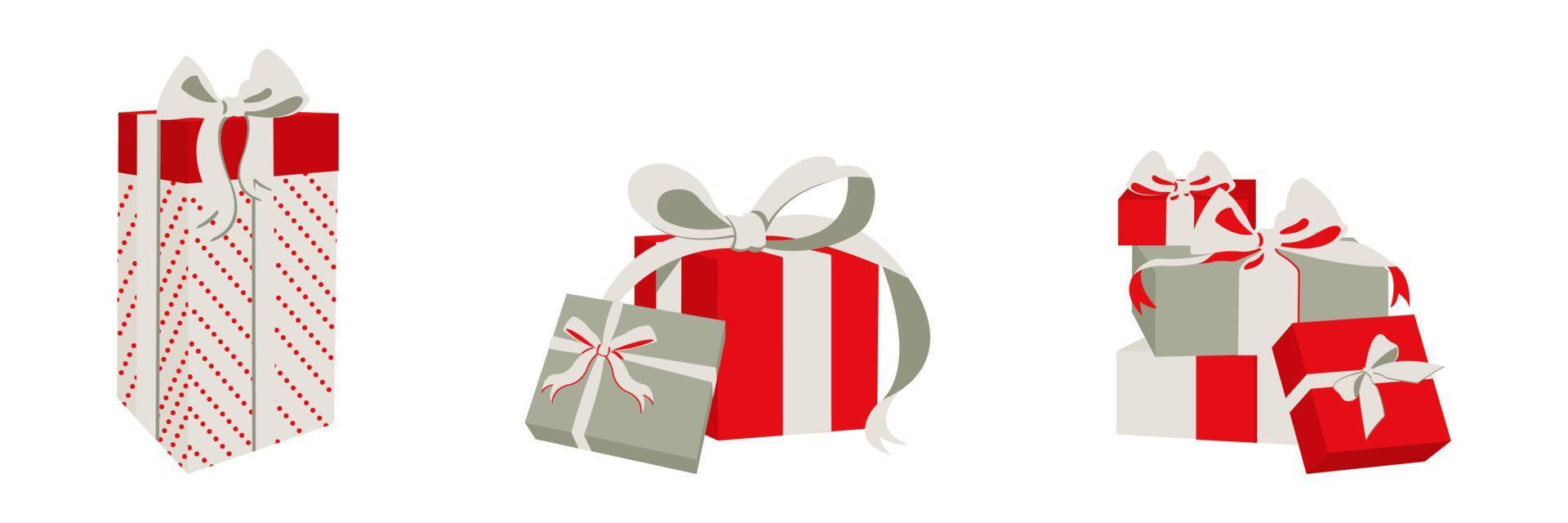 conjunto vectorial de una caja de regalo con una cinta con símbolos de navidad, año nuevo, boda y vacaciones. vector