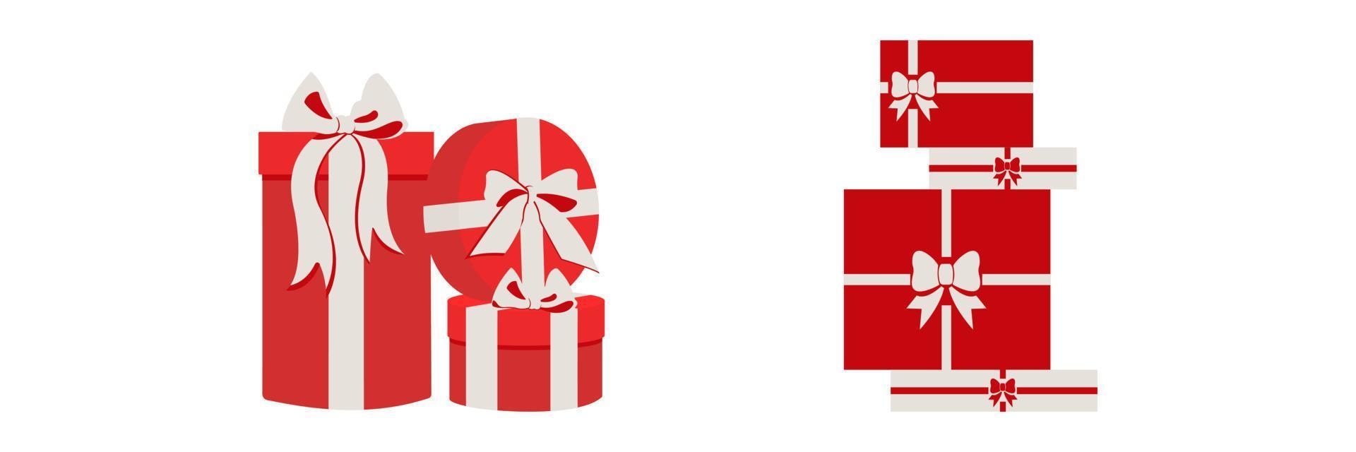 Vector set of a gift box with a ribbon with Christmas, New Year, wedding, and holiday symbols.