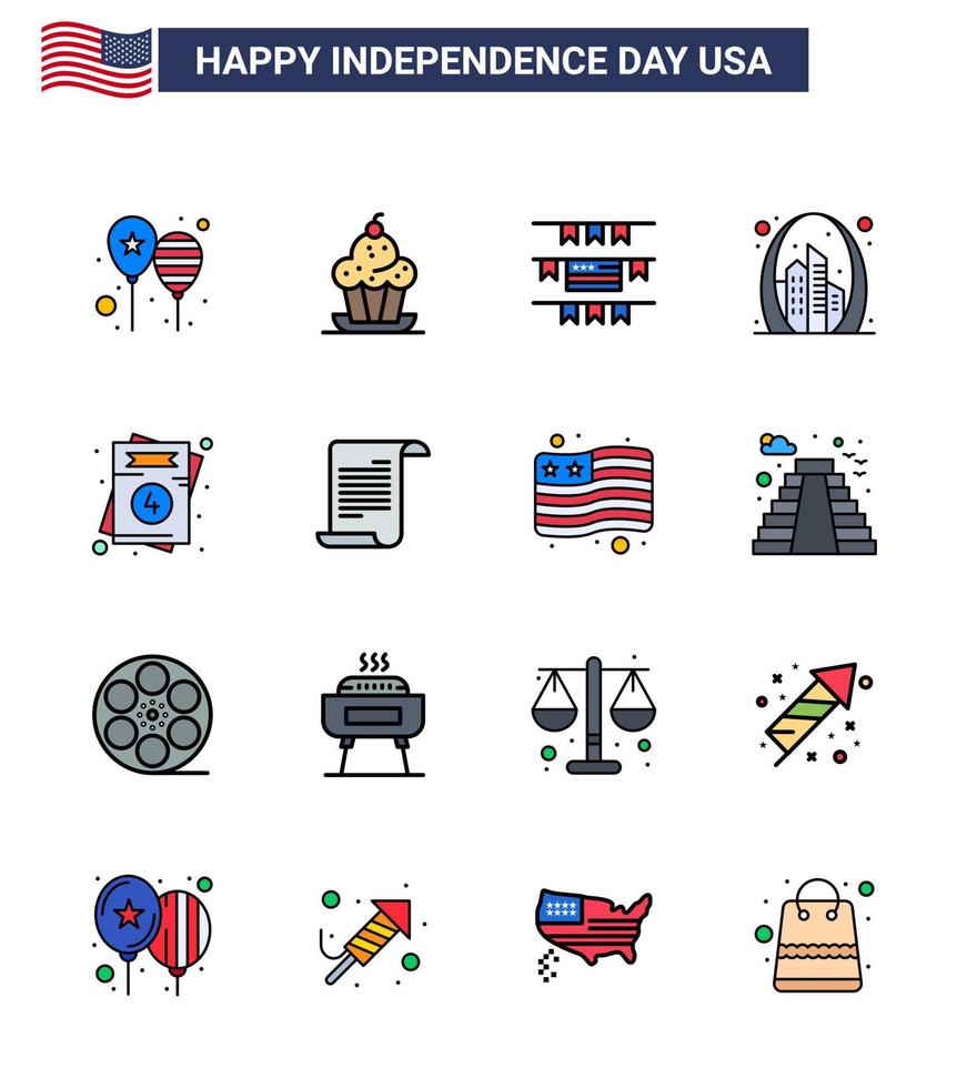 ee.uu. feliz día de la independencia pictograma conjunto de 16 líneas planas simples llenas de puerta de ee.uu. edificio dulce elementos de diseño vectorial del día de ee.uu. editables americanos vector