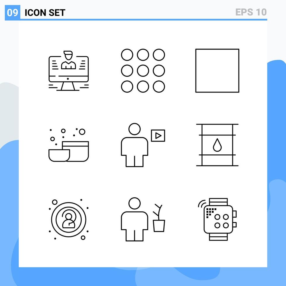 Modern 9 Line style icons Outline Symbols for general use Creative Line Icon Sign Isolated on White Background 9 Icons Pack Creative Black Icon vector background