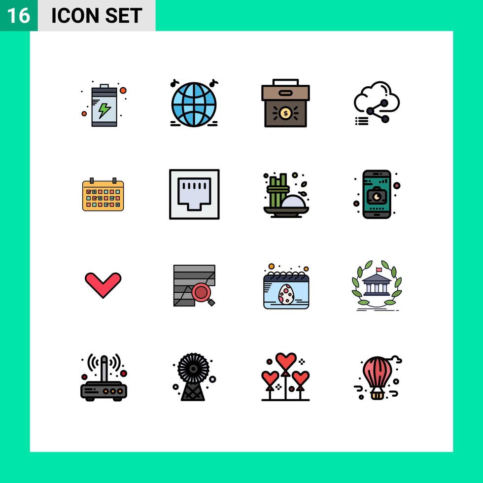 paquete de iconos de vectores de stock de 16 signos y símbolos de línea para elementos de diseño de vectores creativos editables en la nube de computación corporativa de enlace de fecha