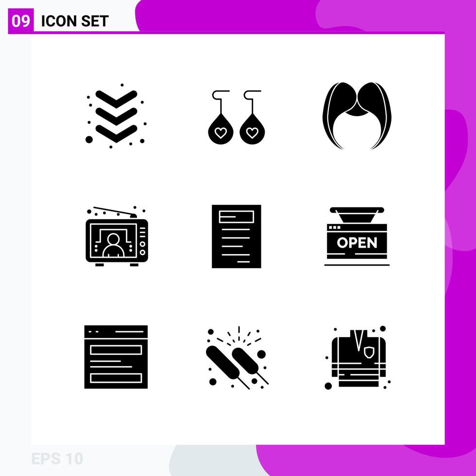 Solid Glyph Pack of 9 Universal Symbols of study book movember user television Editable Vector Design Elements