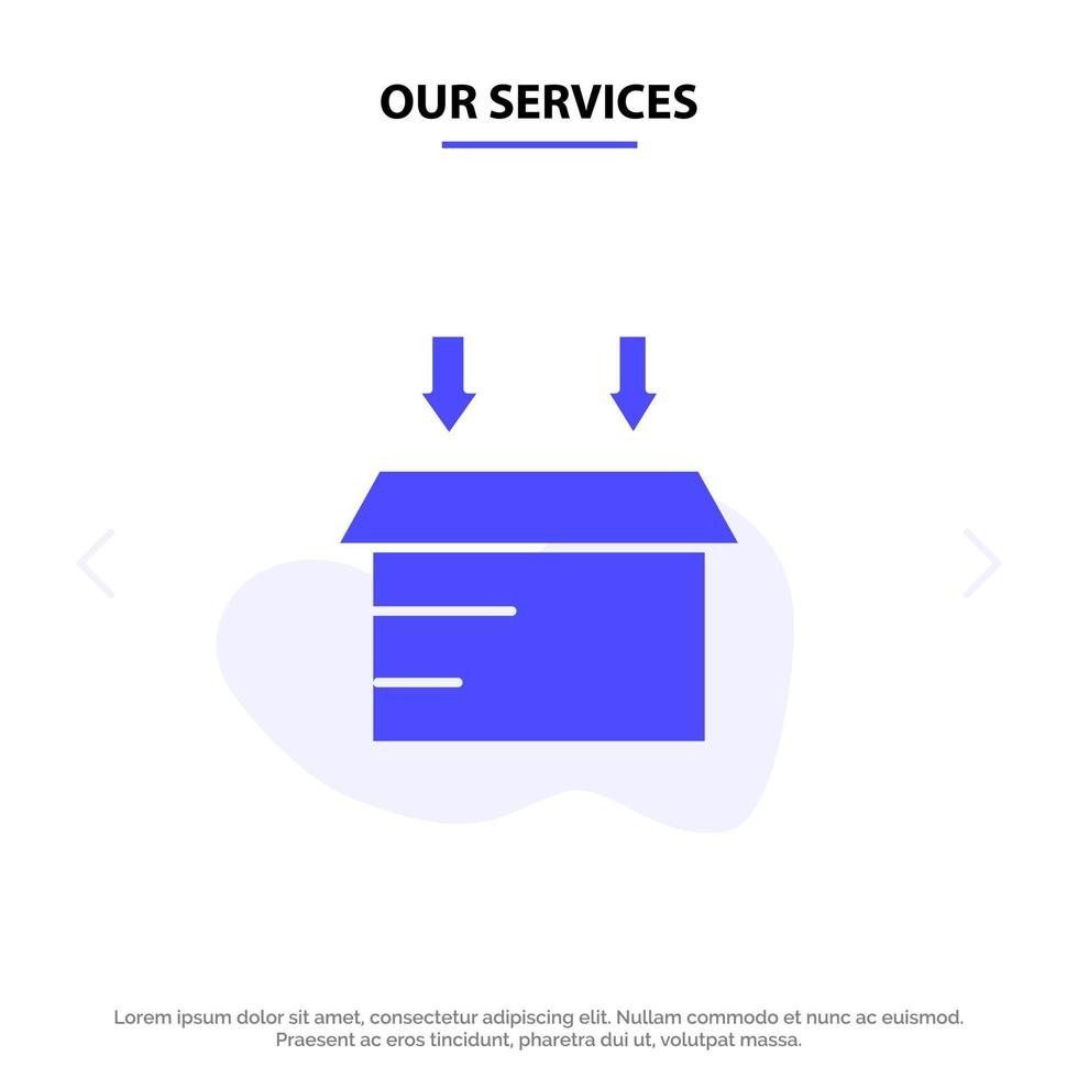 Our Services Box Logistic Open Solid Glyph Icon Web card Template vector