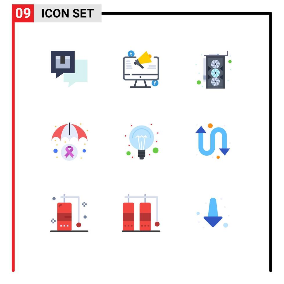 conjunto moderno de 9 colores planos y símbolos como elementos de diseño vectorial editables de hardware de seguro de megáfono médico educativo vector