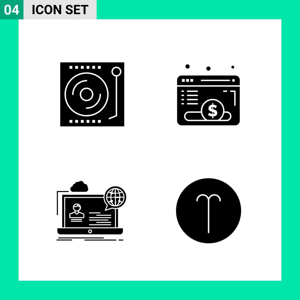 Pack of 4 Solid Style Icon Set Glyph Symbols for print Creative Signs Isolated on White Background 4 Icon Set Creative Black Icon vector background