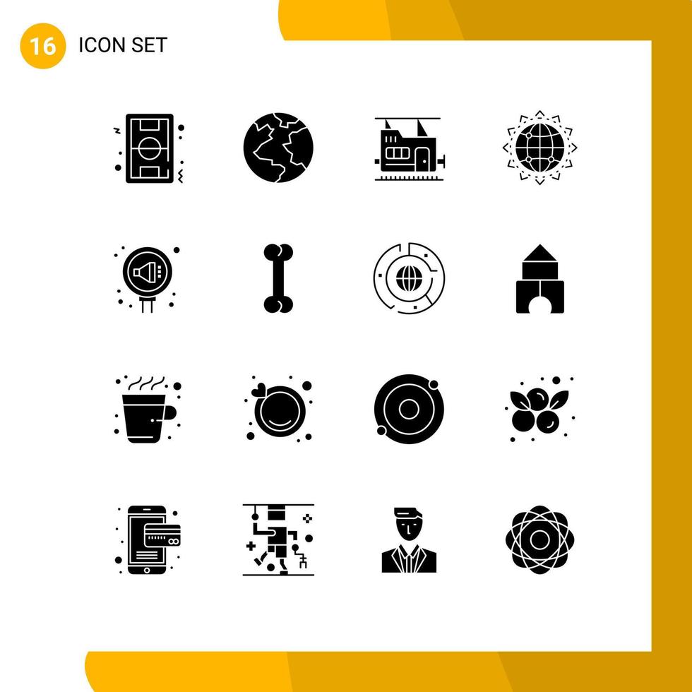 Set of 16 Modern UI Icons Symbols Signs for pr optimization bullet business globe Editable Vector Design Elements