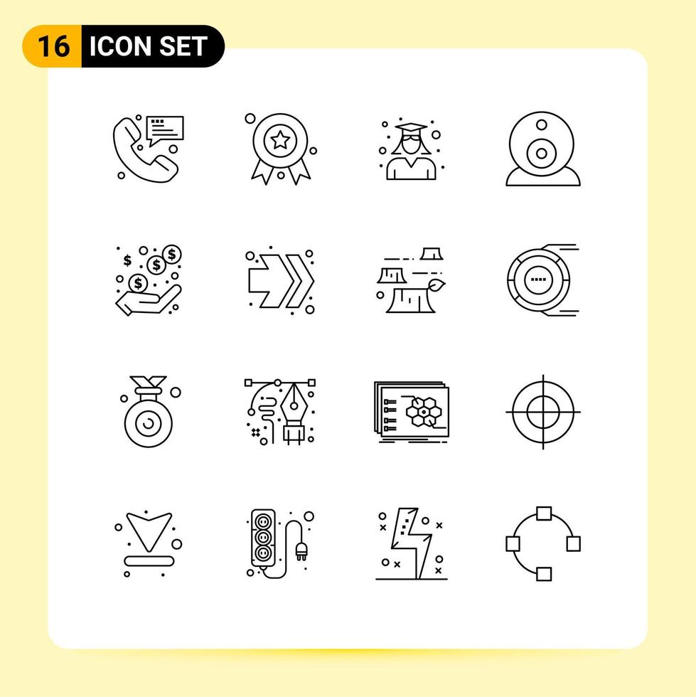 16 Thematic Vector Outlines and Editable Symbols of income surveillance badge security school Editable Vector Design Elements