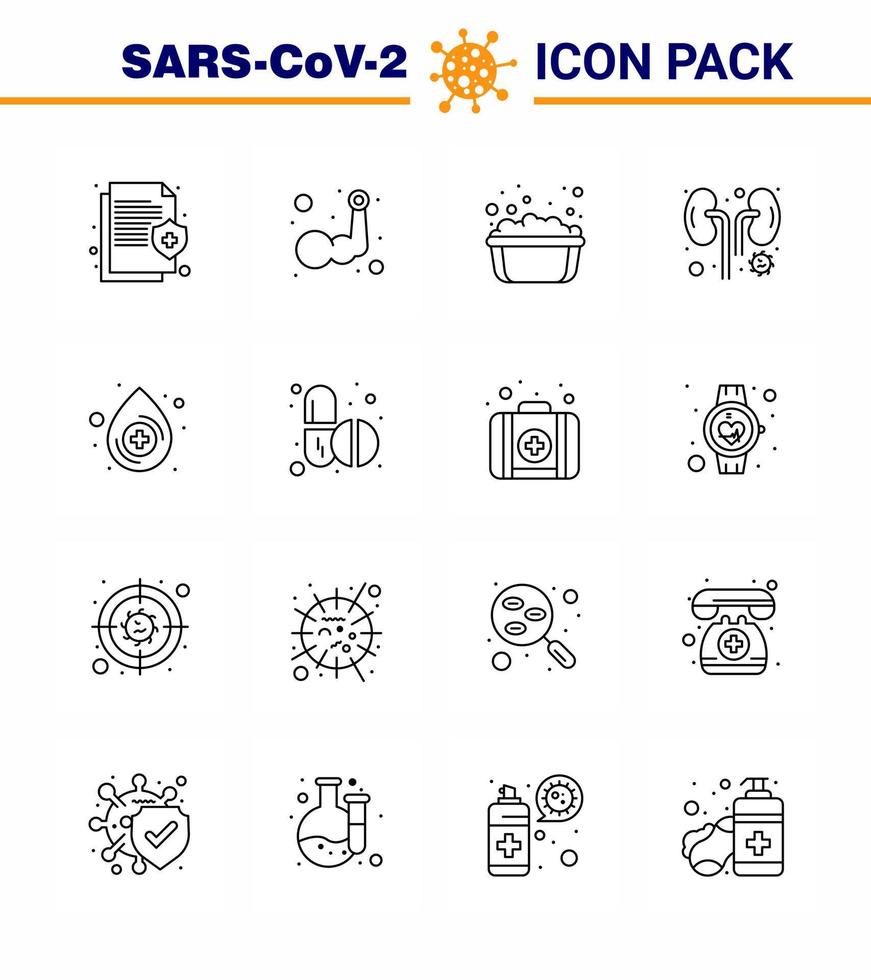 Simple Set of Covid19 Protection Blue 25 icon pack icon included kidney infected muscle disease soap basin viral coronavirus 2019nov disease Vector Design Elements