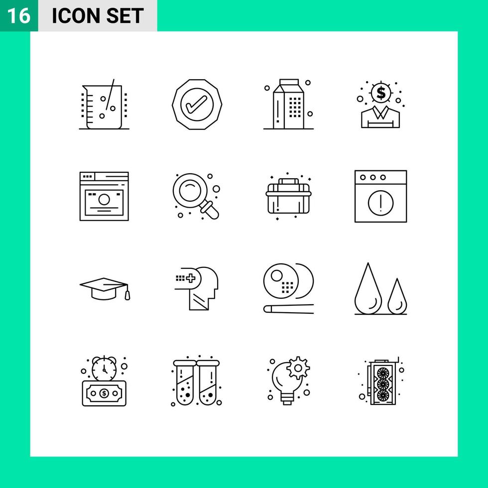 Stock Vector Icon Pack of 16 Line Signs and Symbols for dollar idea tick finance meal Editable Vector Design Elements