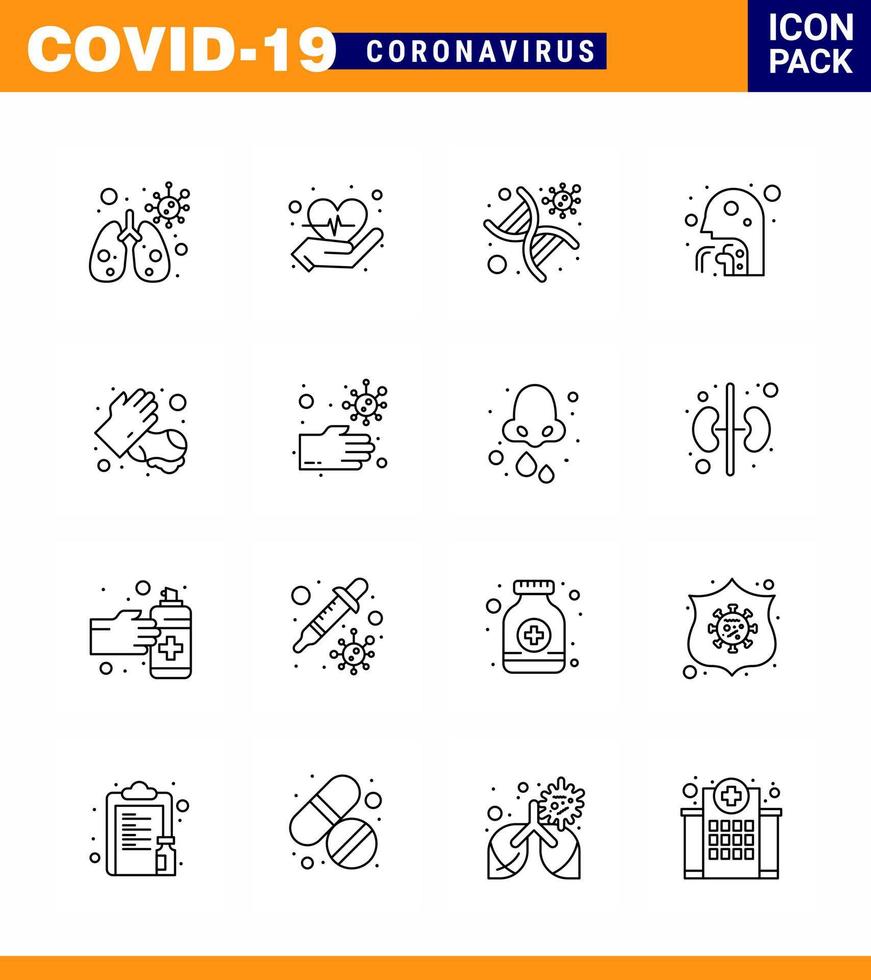 25 conjunto de iconos de emergencia de coronavirus diseño azul, como manos, garganta, personas genómicas, atención médica, coronavirus viral 2019nov, elementos de diseño de vectores de enfermedades