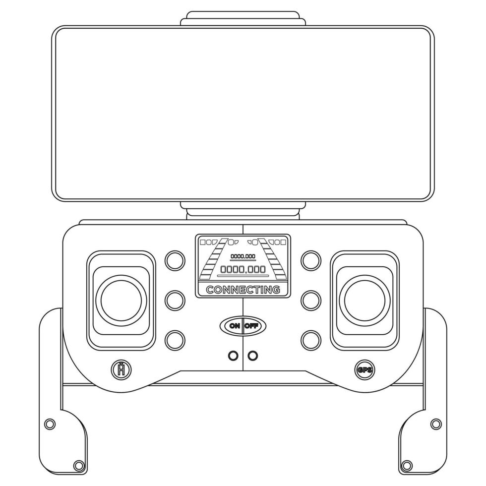 Drone remote controller Coloring book. Quadcopter with camera. Colorful vector illustration isolated on white background.