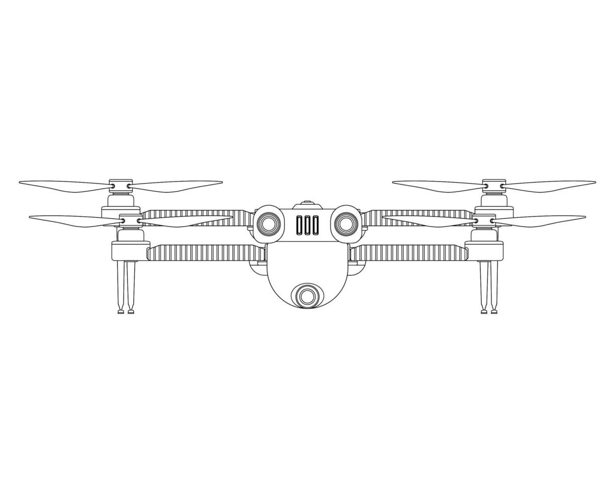 Drone Coloring book. Quadcopter with camera. Colorful vector illustration isolated on white background.