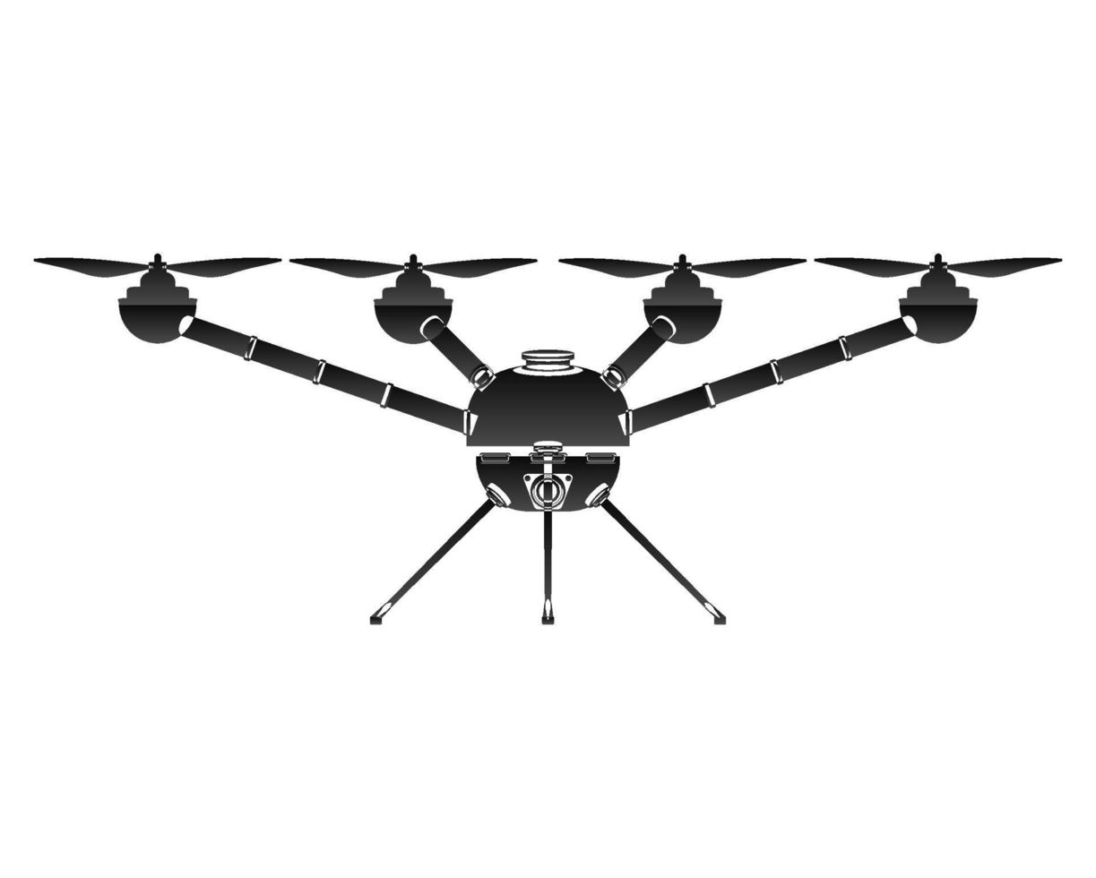 Quadcopter in outline style. Drone with camera. Colorful vector illustration isolated on white background.