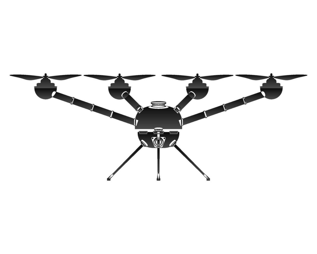 Quadcopter in outline style. Drone with camera. Colorful vector illustration isolated on white background.