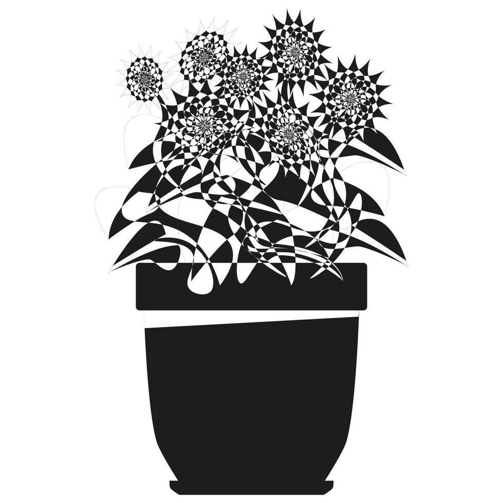 Flowers in pot in outline style. Flower bed for the window. Vector illustration isolated on white background.