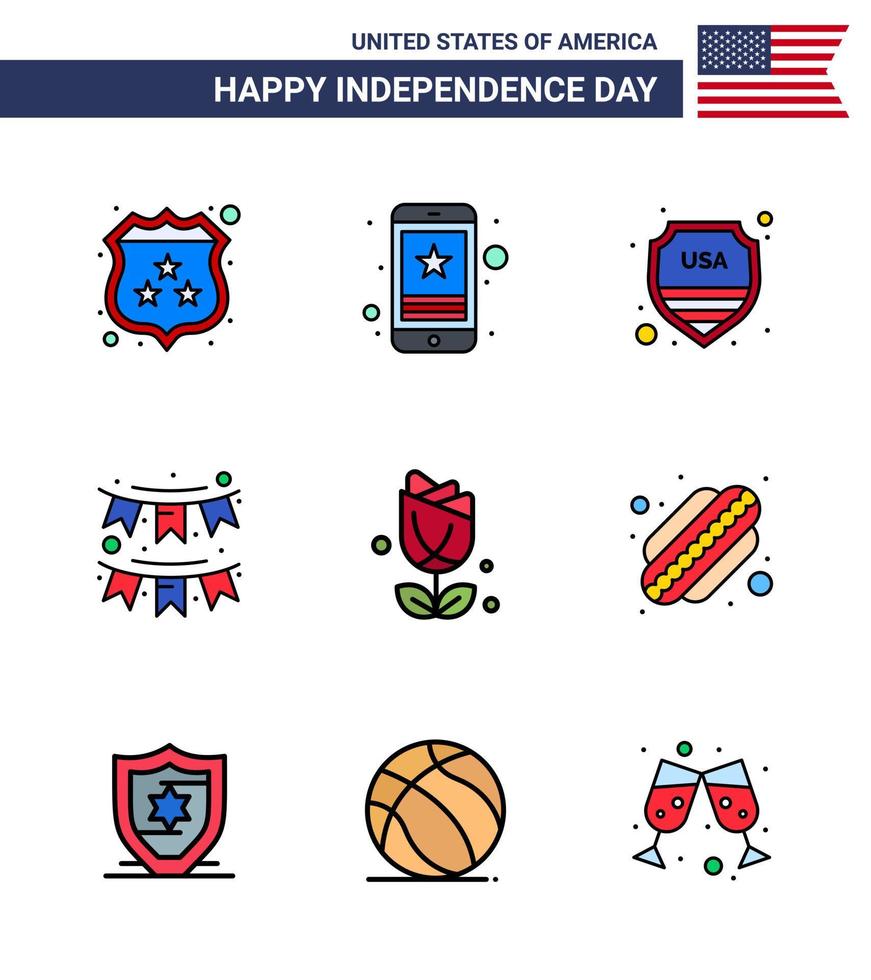 Set of 9 USA Day Icons American Symbols Independence Day Signs for garland decoration phone buntings usa Editable USA Day Vector Design Elements