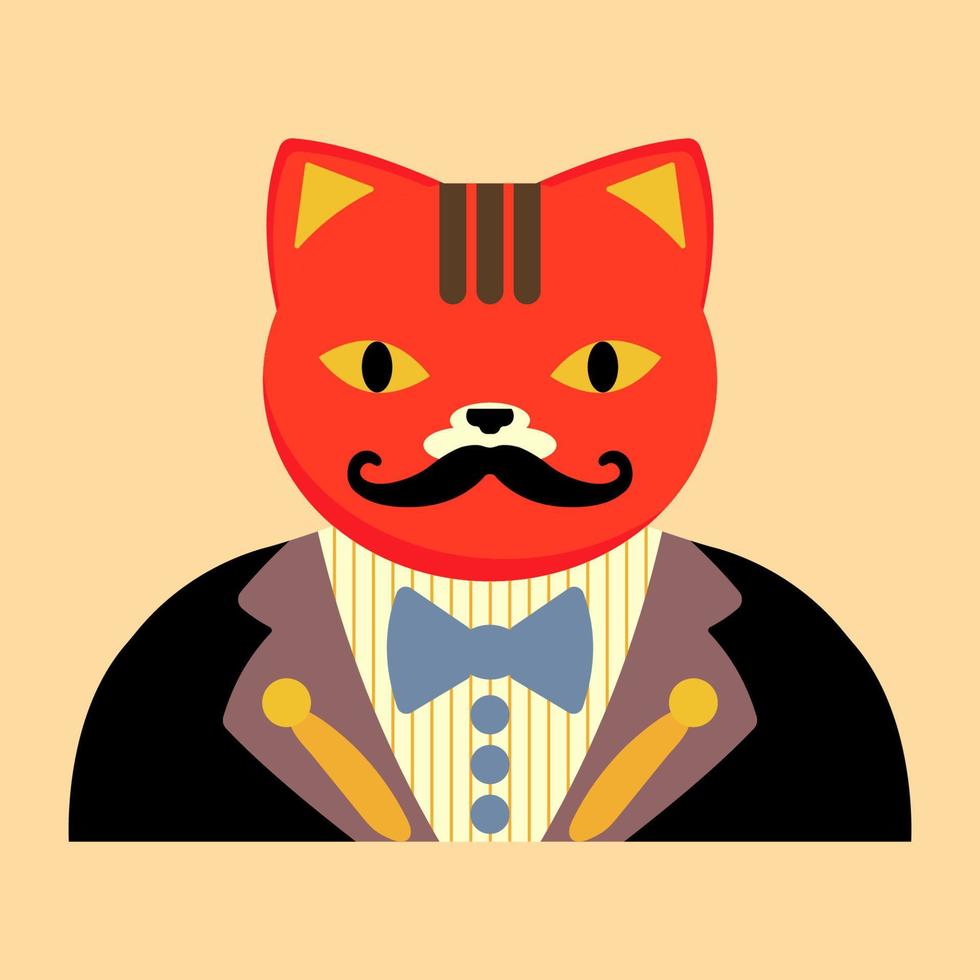 illustration of  a cat with costume and mustache vector