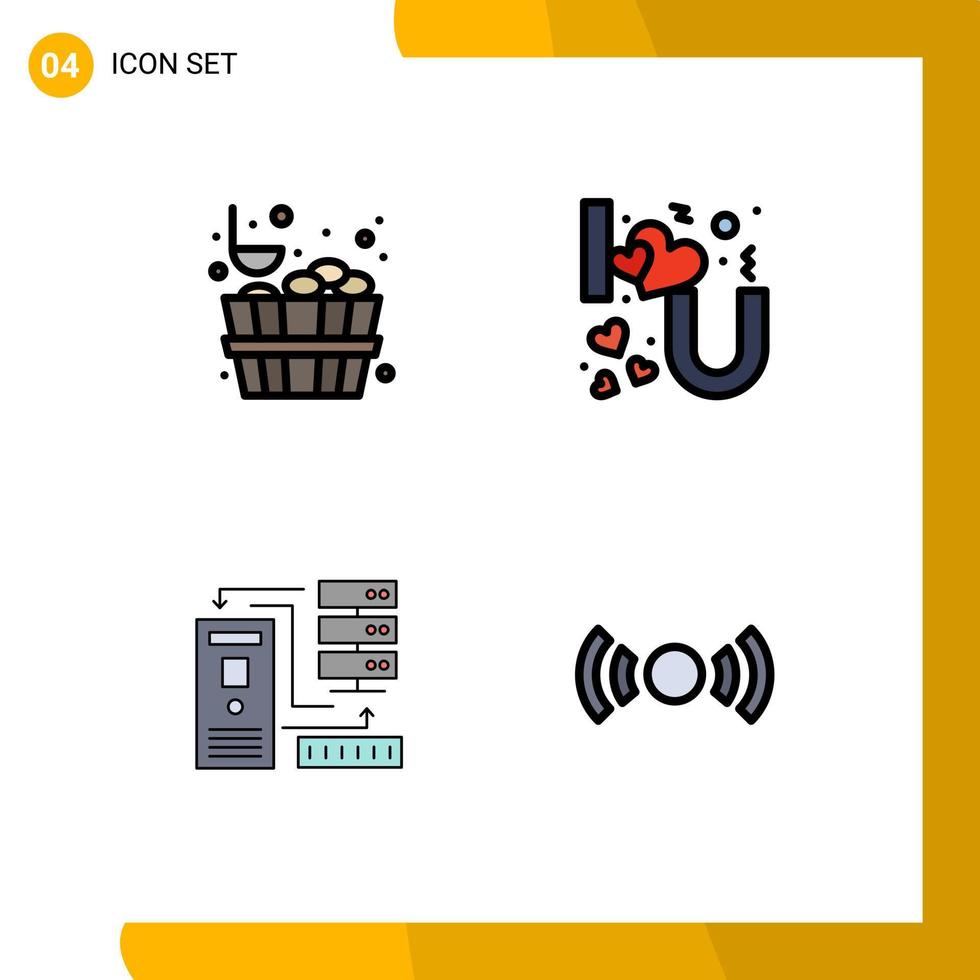 Stock Vector Icon Pack of 4 Line Signs and Symbols for bucket database heart lettering you information Editable Vector Design Elements