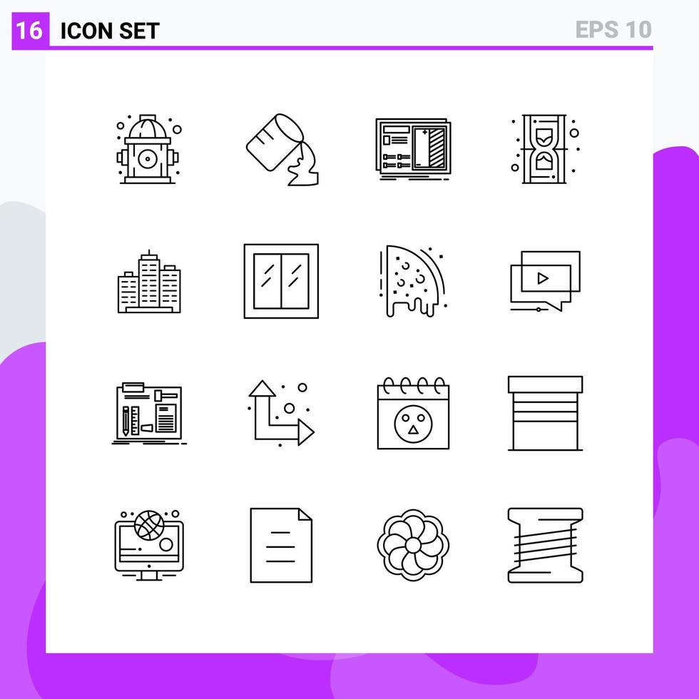 Outline Pack of 16 Universal Symbols of business building drawing time hourglass Editable Vector Design Elements