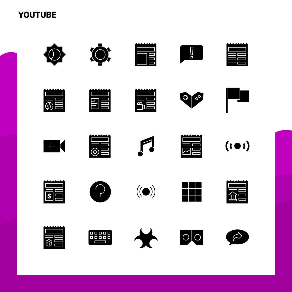 25 conjunto de iconos de youtube plantilla de ilustración de vector de icono de glifo sólido para ideas web y móviles para empresa comercial