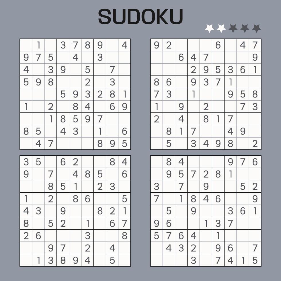 conjunto de rompecabezas de sudoku vectorial. nivel fácil. rompecabezas con números. juego educativo para niños o juego de ocio para adultos. vector