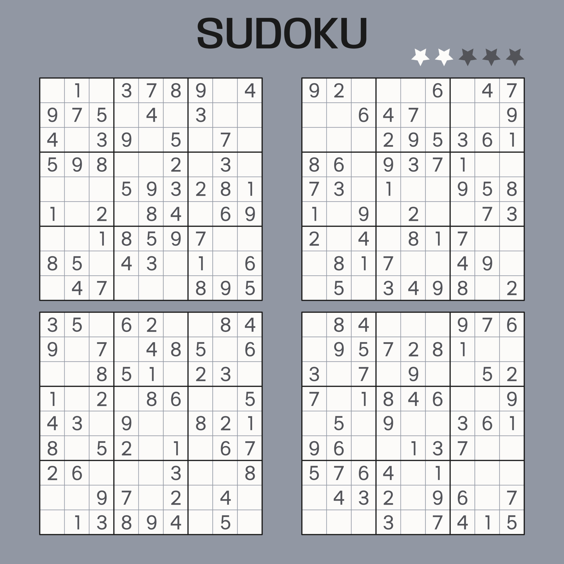 Set Of Vector Sudoku Puzzles Easy Level Jigsaw With Numbers 