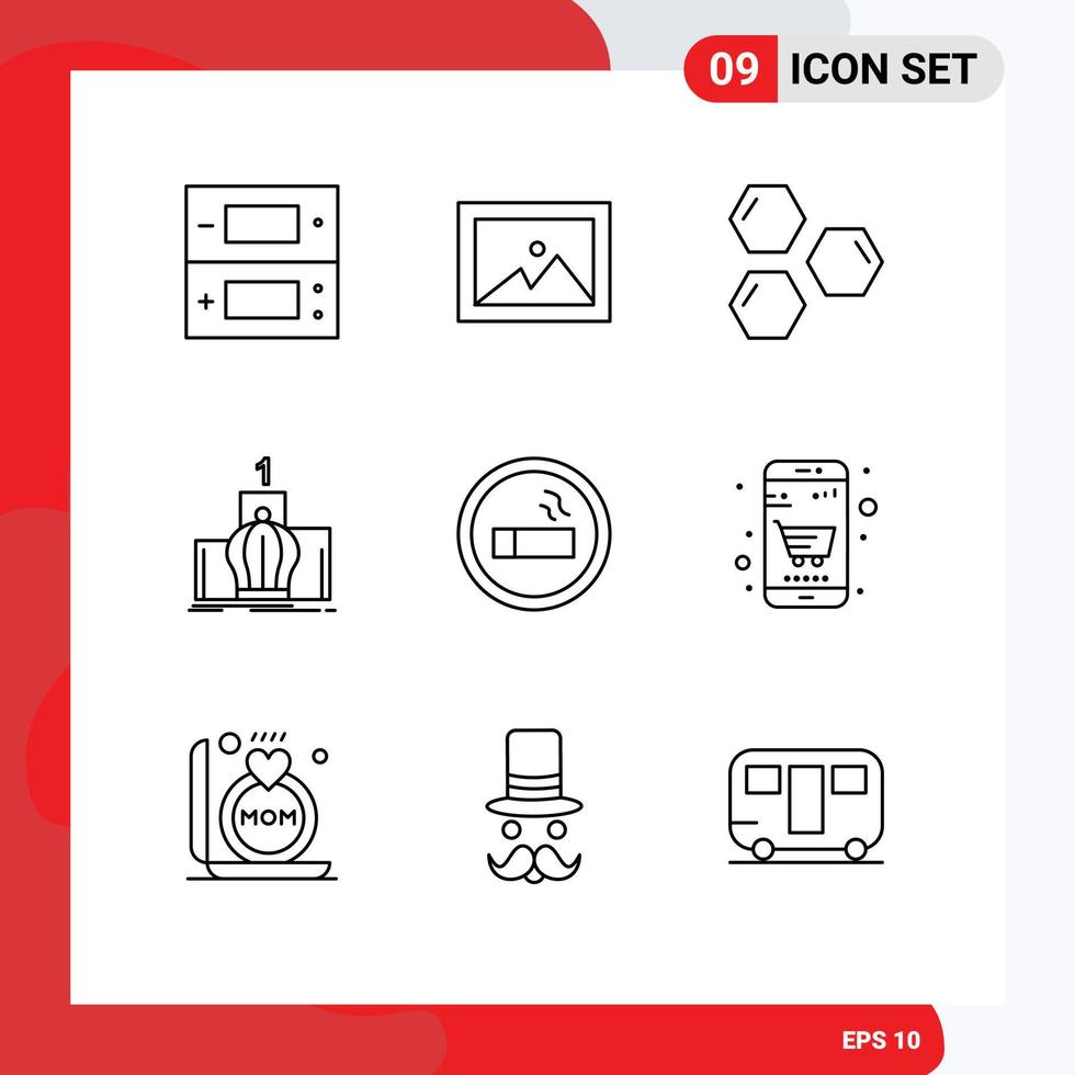 Outline Pack of 9 Universal Symbols of biology monarchy hexagon leadership crown Editable Vector Design Elements