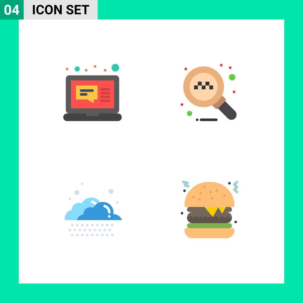 4 Flat Icon concept for Websites Mobile and Apps email weather message taxi fast food Editable Vector Design Elements