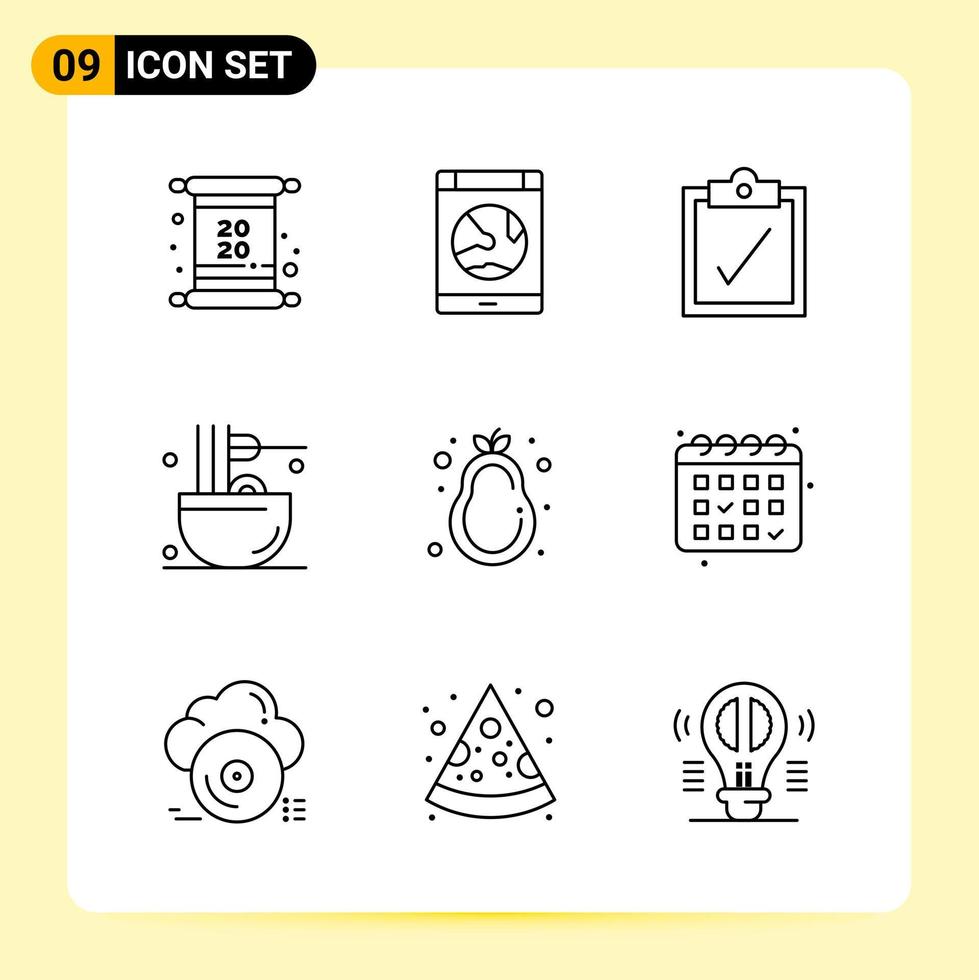 9 Creative Icons for Modern website design and responsive mobile apps 9 Outline Symbols Signs on White Background 9 Icon Pack Creative Black Icon vector background