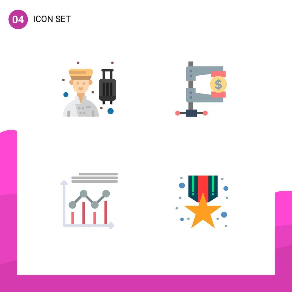 conjunto de 4 paquetes de iconos planos comerciales para la reforma de avatar gráfico financiero profesional elementos de diseño vectorial editables vector